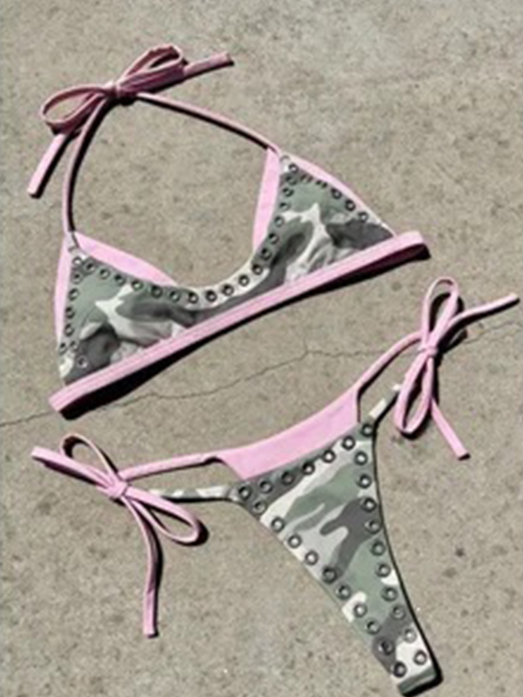 A Bathing Ape Camo - Ensemble bikini femme Y2K tendance, orné