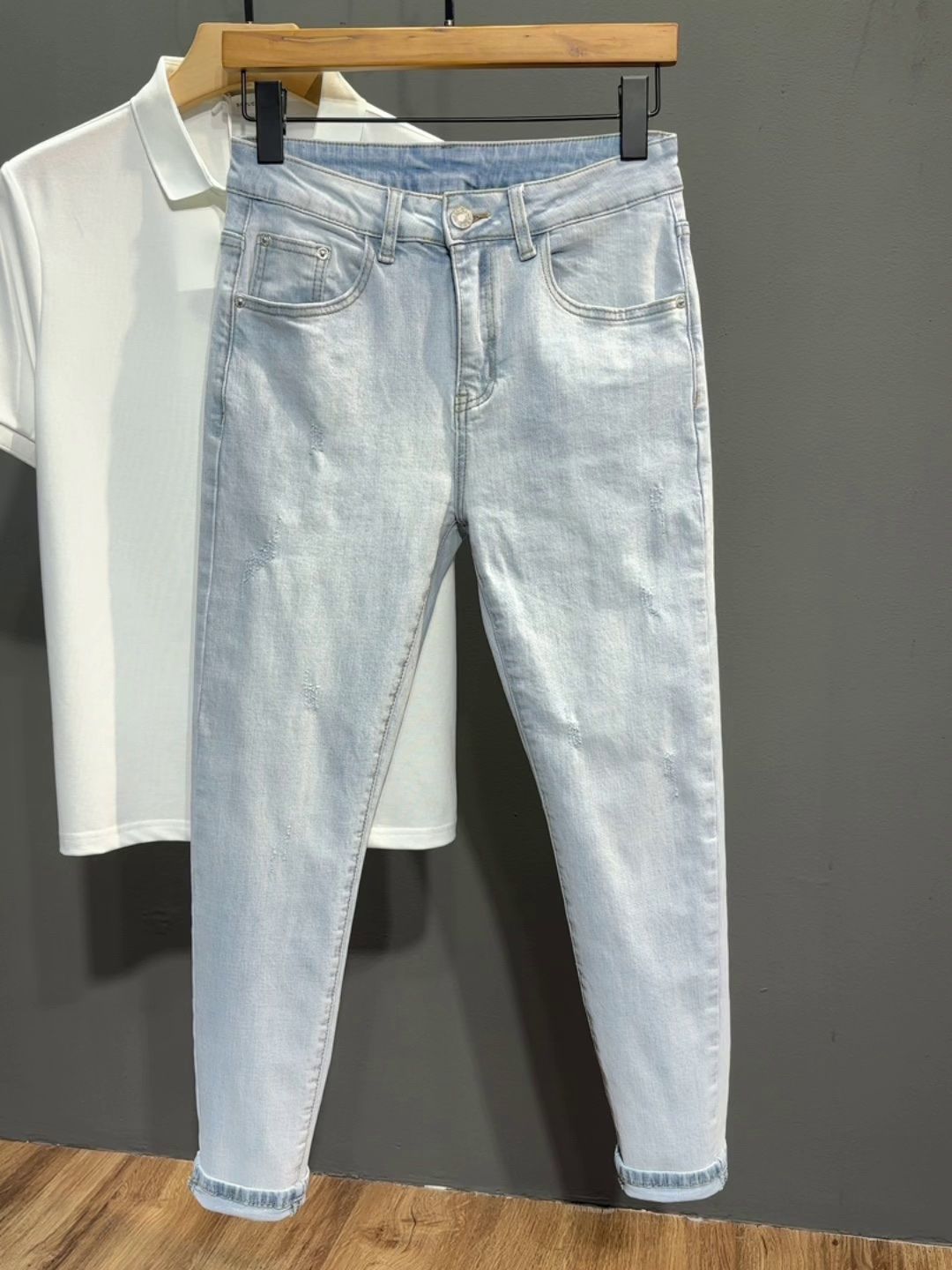 Streetwear Brand Cat - Jean délavé bleu clair pour hommes,