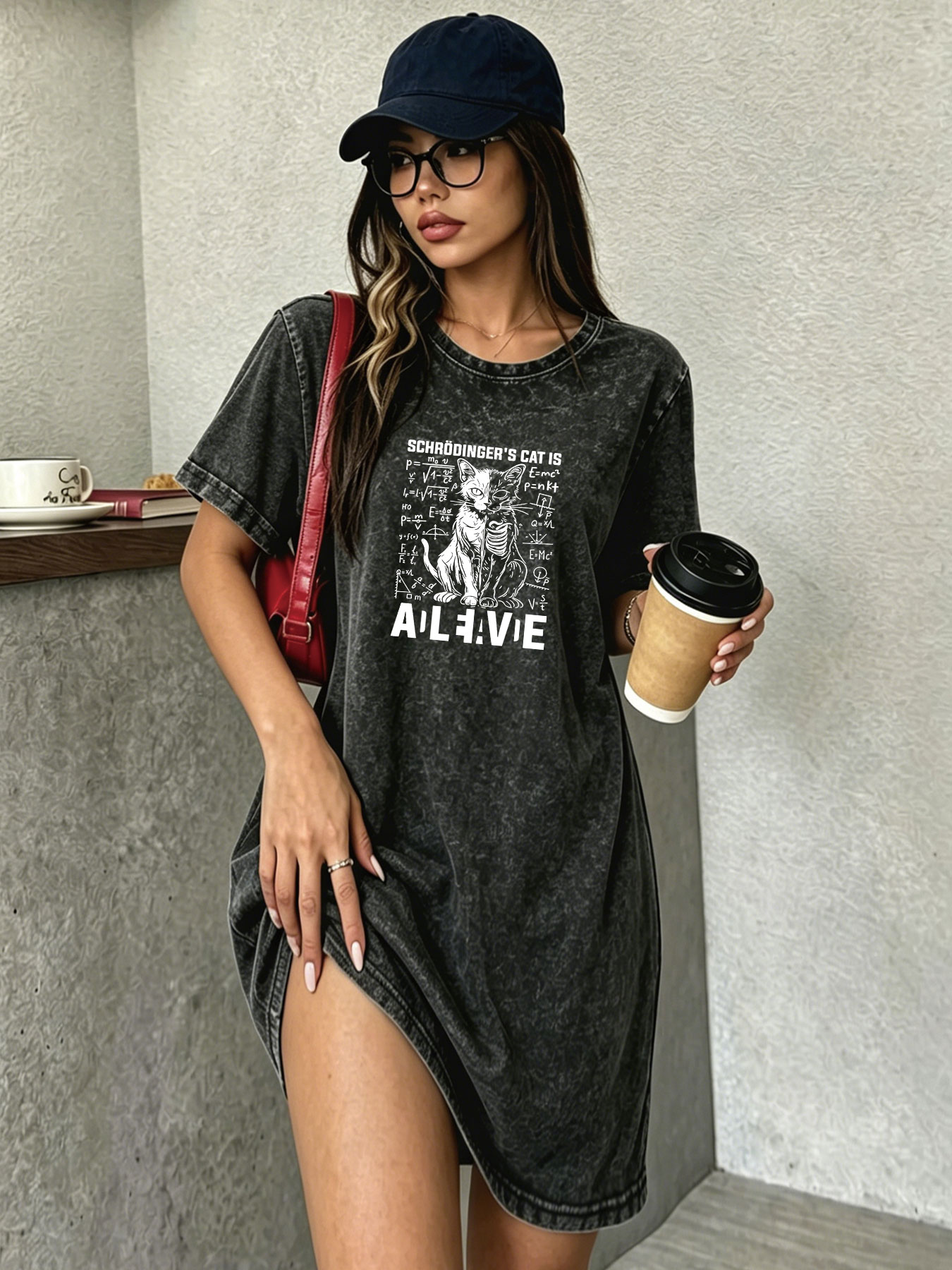 Streetwear Brand Cat - Robe T-shirt vintage délavée et usée